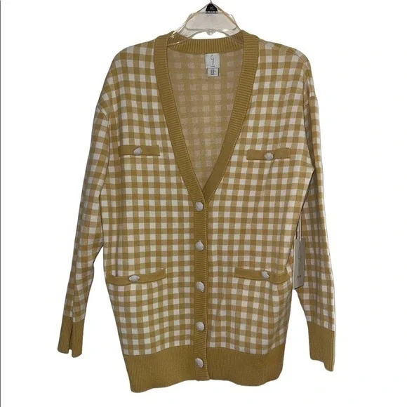 NWT- Joie Gingham Boyfriend Cardigan Sweater. Size Medium - Picture 4 of 7